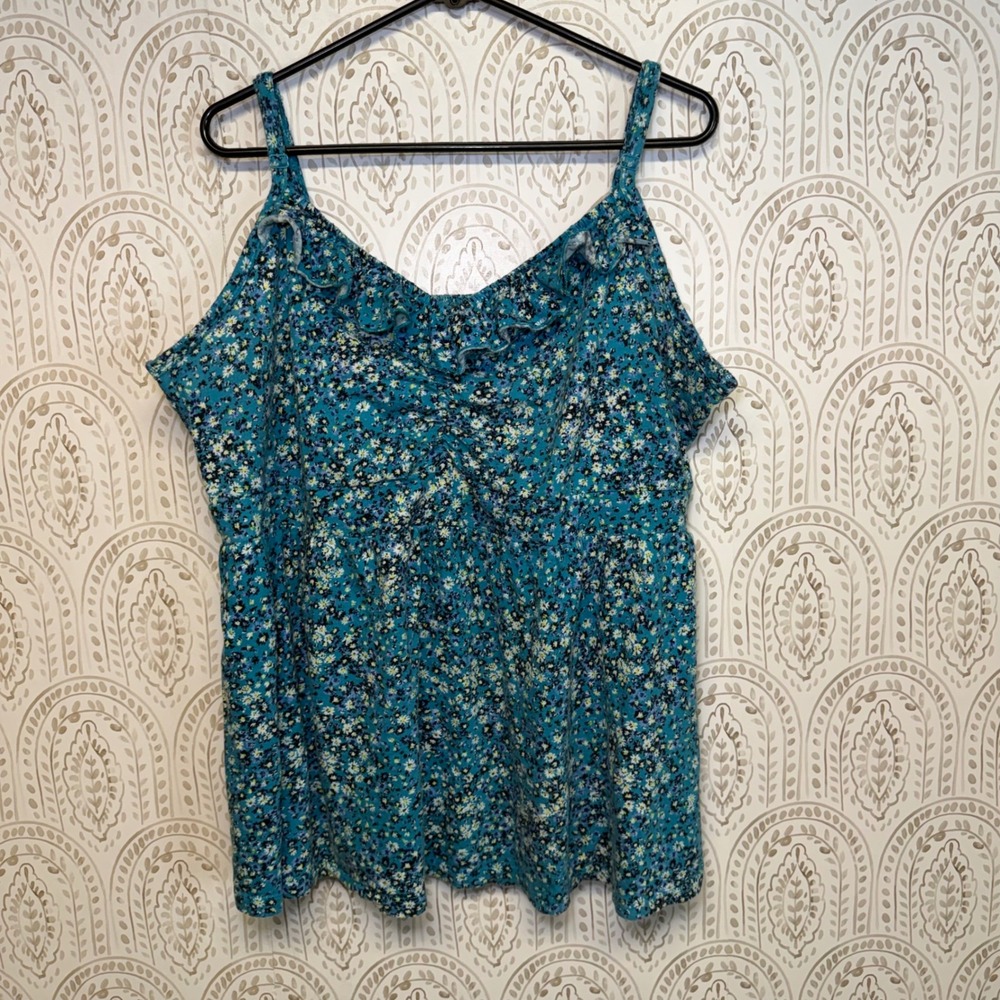 Torrid Women Blue Floral Ruffle‎ Smocked Babydoll Cami Tank Top Plus Size 5 5X
